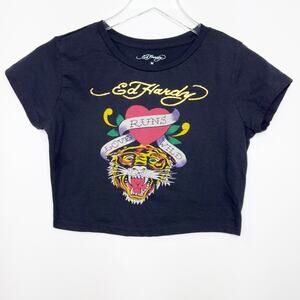 Ed Hardy Baby Doll Black Cropped Tee M